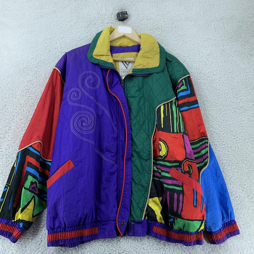 Vtg 90s Venezia Vitale Abstract‎ Art Jacket Womens 18/20 Multicolor Quilted Bold